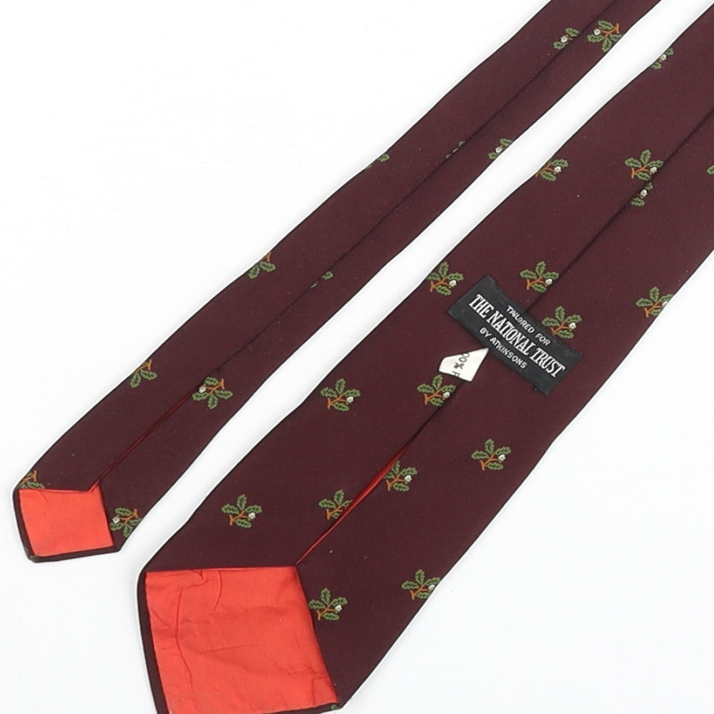 The National Trust Mens Red Geometric Polyester Pointed Tie One Size - Leaf Print
