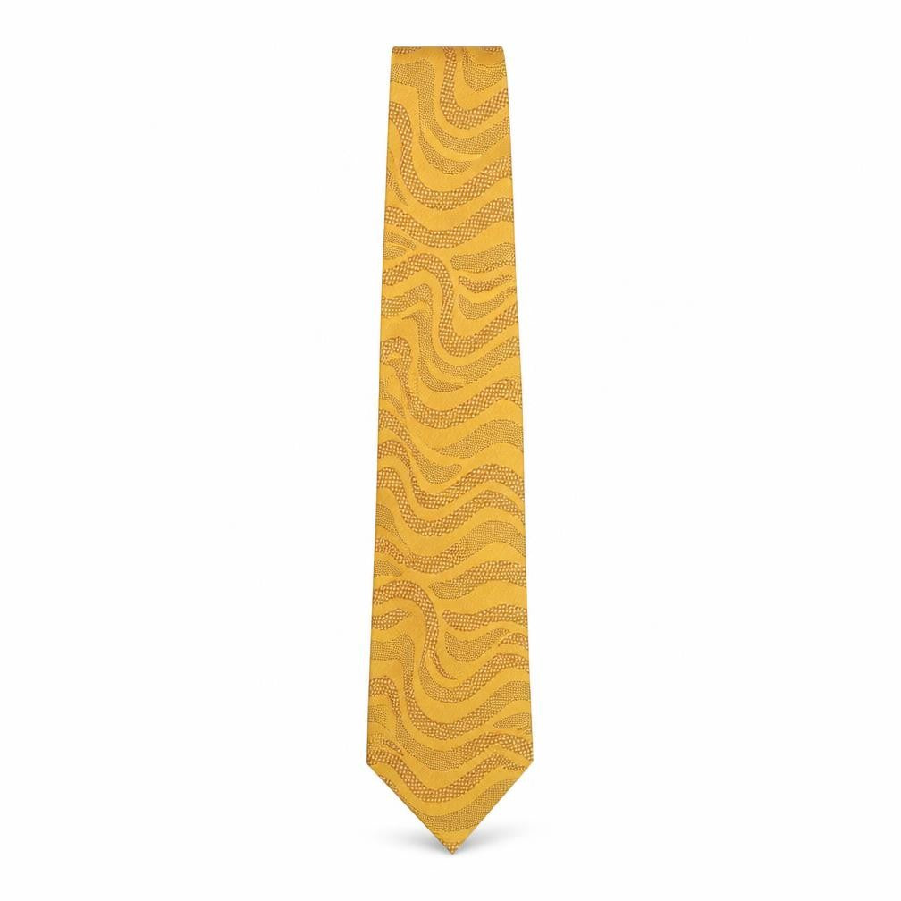 Remus Uomo Mens Yellow Geometric Polyester Pointed Tie One Size - Wave Pattern