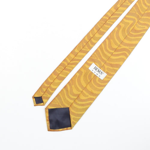 REMUS Mens Yellow Geometric Polyester Pointed Tie One Size - Wave Pattern