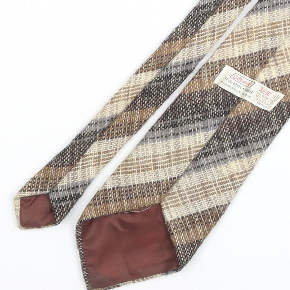 St Michael Mens Beige Plaids & Checks Wool Pointed Tie One Size