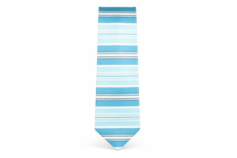 Front view of Hilditch & Key men’s blue striped polyester pointed tie one size
