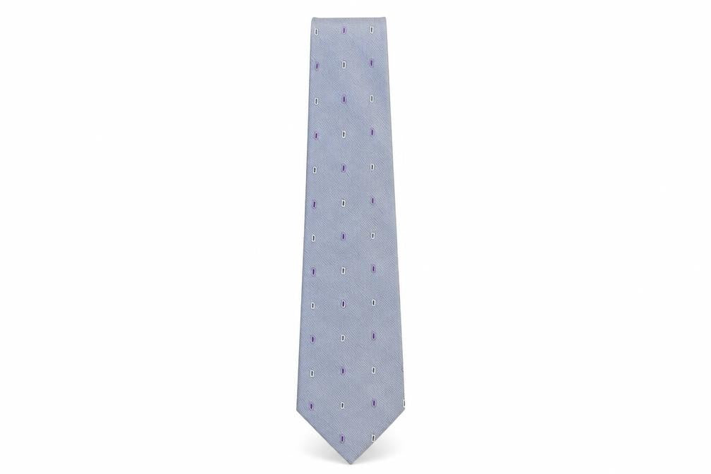 Front view of Tom English men’s blue geometric silk pointed tie one size