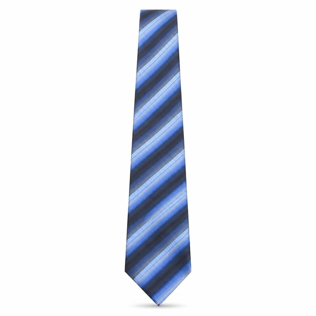 Front view of Simon Carter men’s blue striped silk pointed tie one size