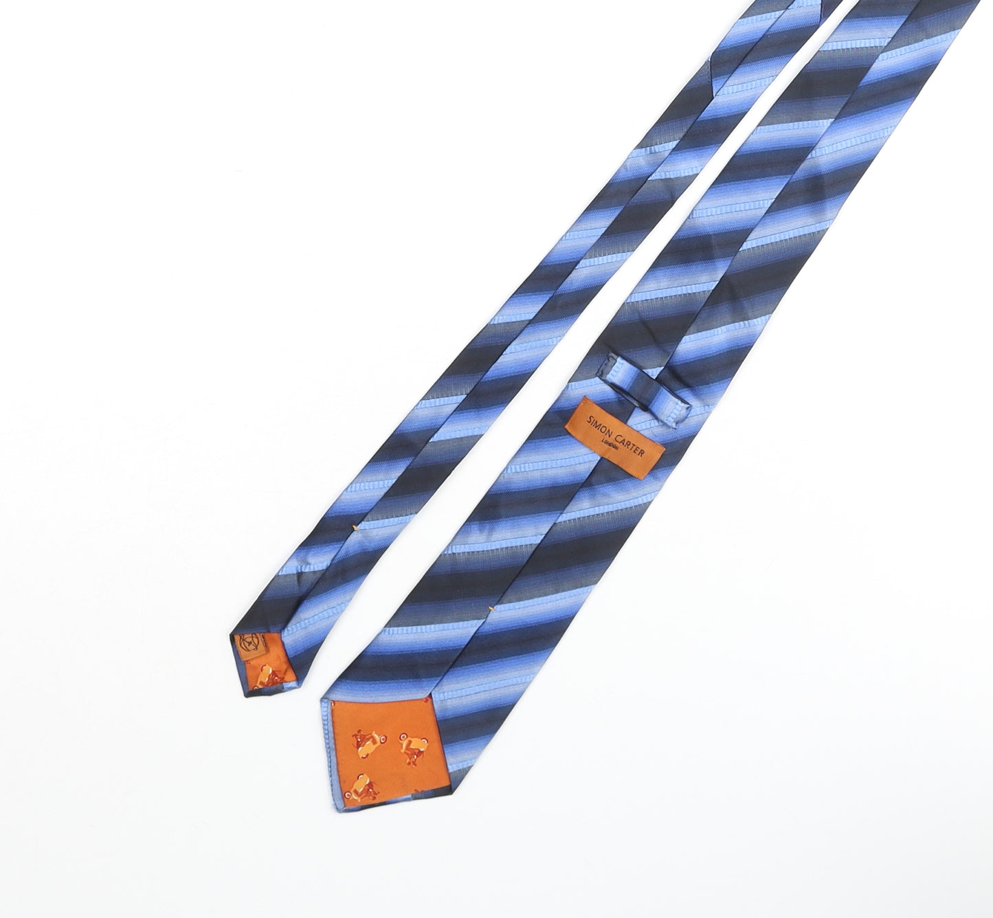 Simon Carter Mens Blue Striped Silk Pointed Tie One Size