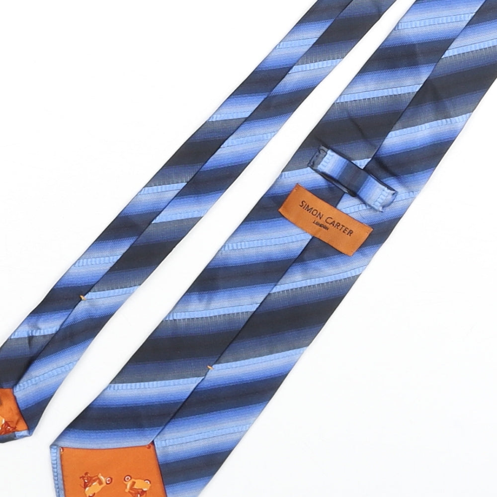 Simon Carter Mens Blue Striped Silk Pointed Tie One Size