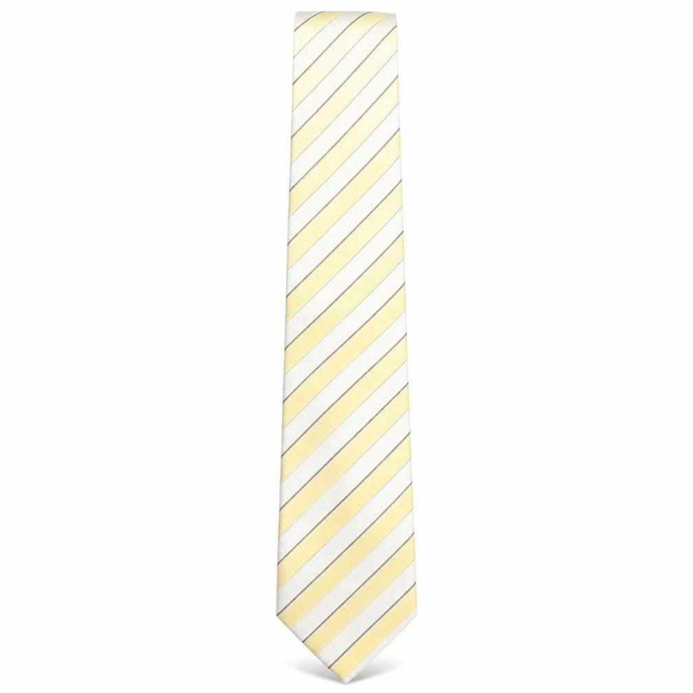Front view of Simon Carter men’s yellow striped silk pointed tie one size