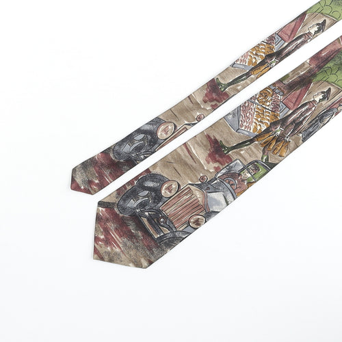 Paolo Vincente Mens Multicoloured Geometric Silk Pointed Tie One Size - Village Life Print