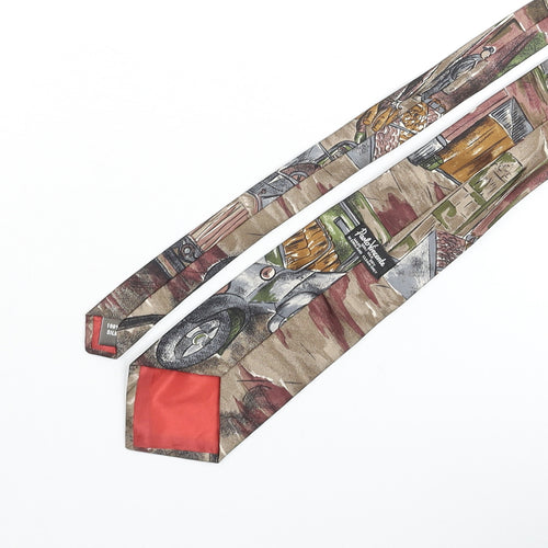 Paolo Vincente Mens Multicoloured Geometric Silk Pointed Tie One Size - Village Life Print