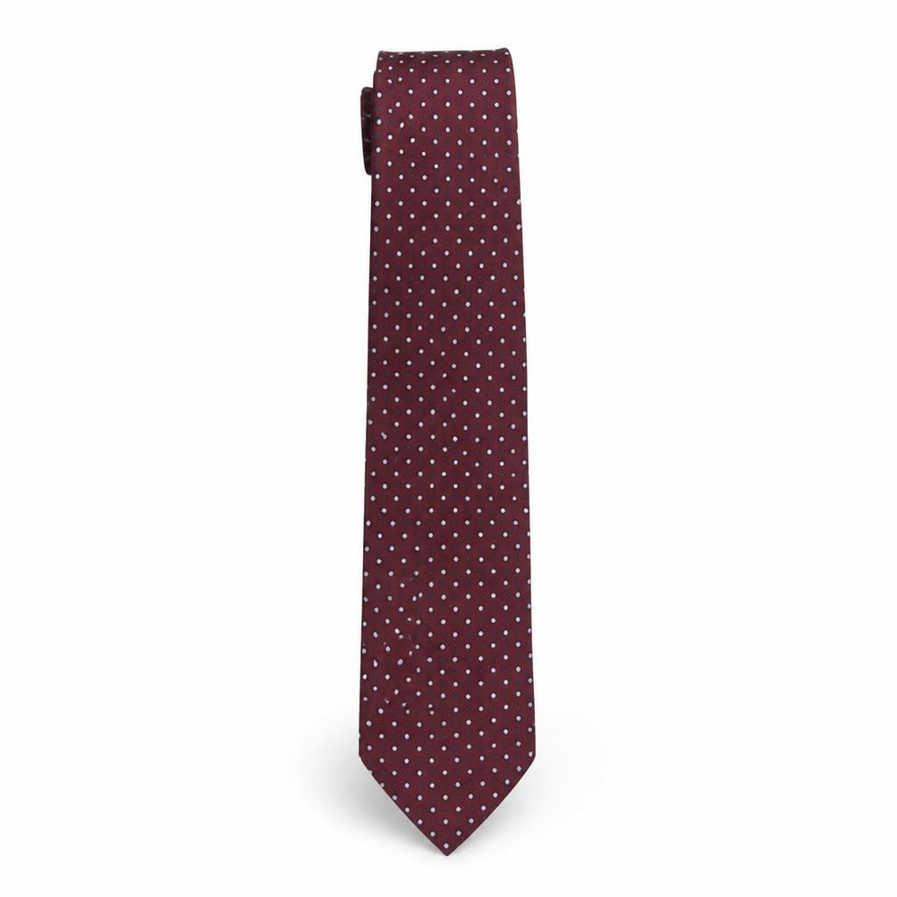 Front view of Hathaway men’s red polka dot silk pointed tie one size