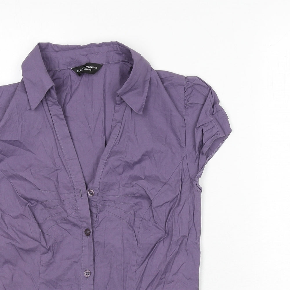 Dorothy Perkins Womens Purple Cotton Basic Button-Up Size 12 Collared