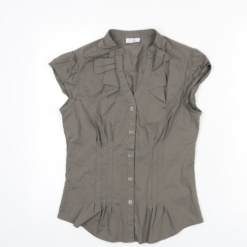NEXT Womens Grey Cotton Basic Button-Up Size 12 V-Neck