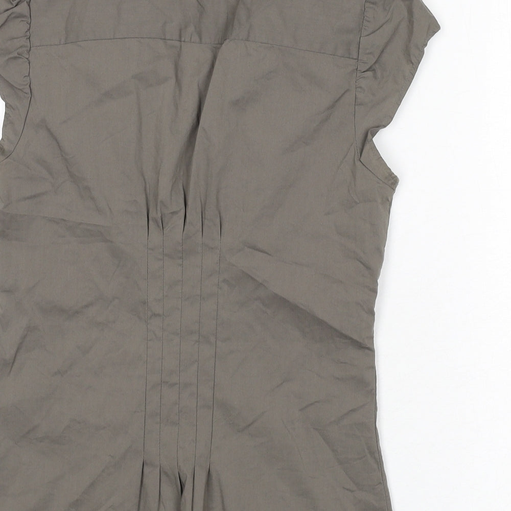 NEXT Womens Grey Cotton Basic Button-Up Size 12 V-Neck