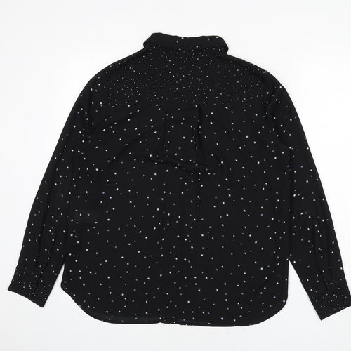 Warehouse Womens Black Geometric Polyester Basic Blouse Size 12 Collared - Star Print