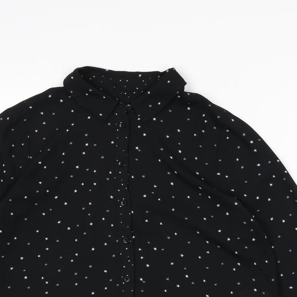 Warehouse Womens Black Geometric Polyester Basic Blouse Size 12 Collared - Star Print