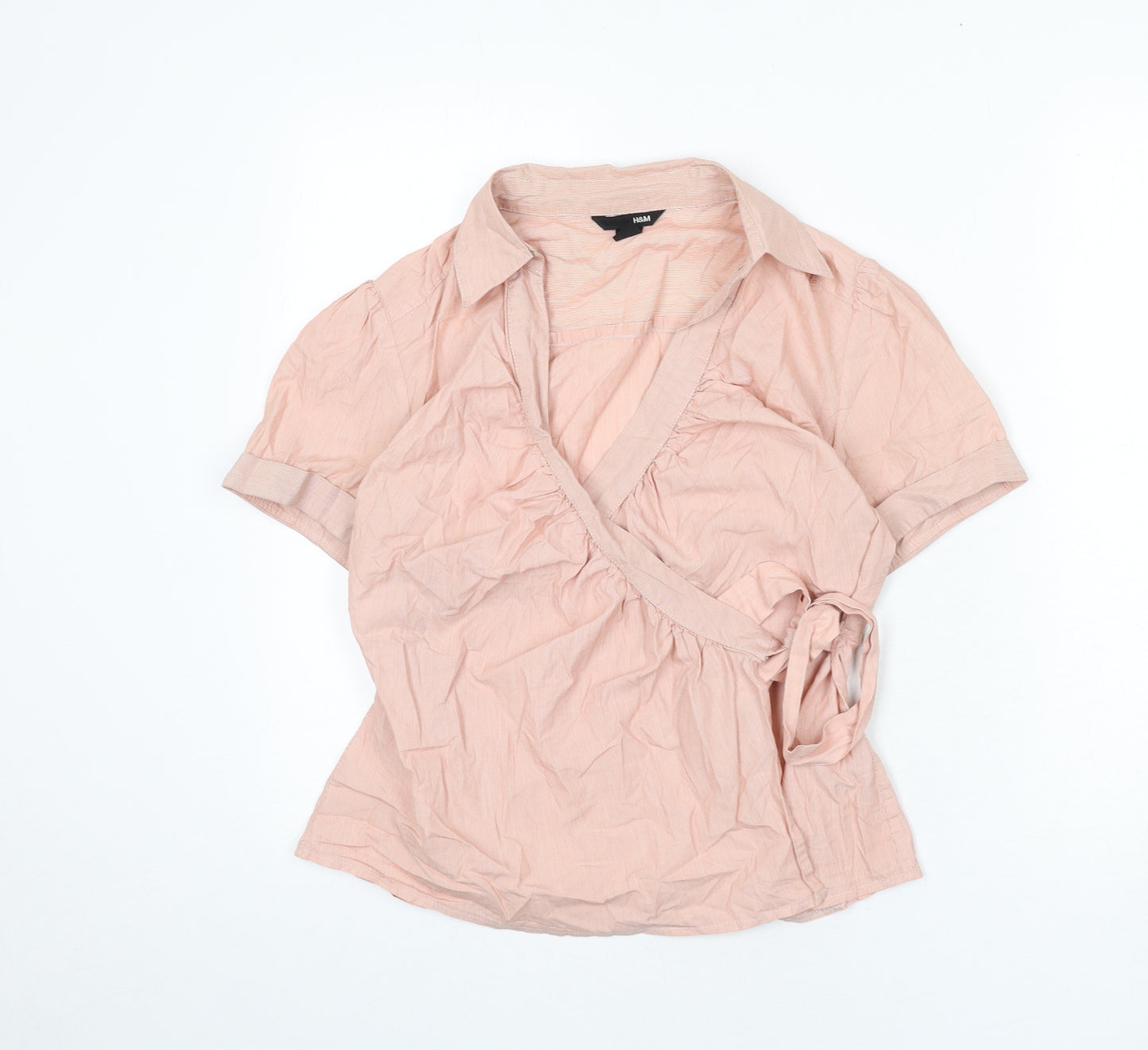 H&M Womens Pink Striped Cotton Wrap Blouse Size 18 V-Neck