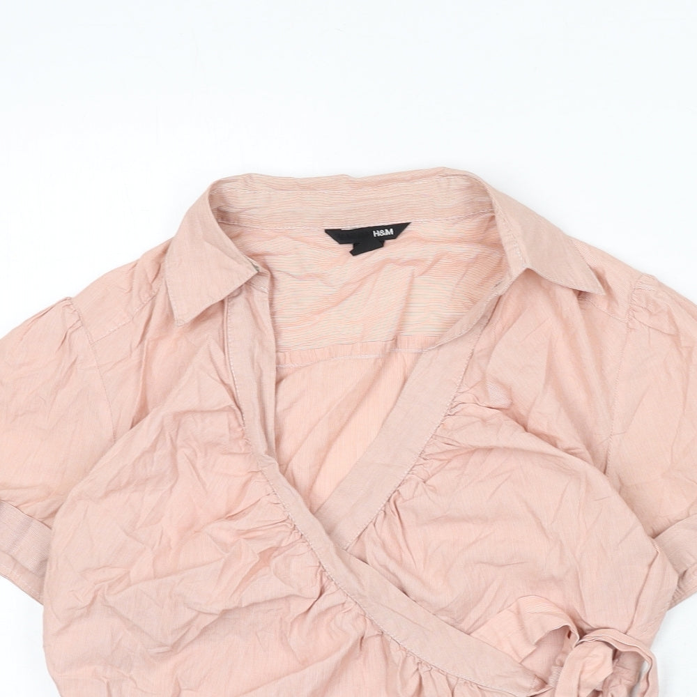 H&M Womens Pink Striped Cotton Wrap Blouse Size 18 V-Neck
