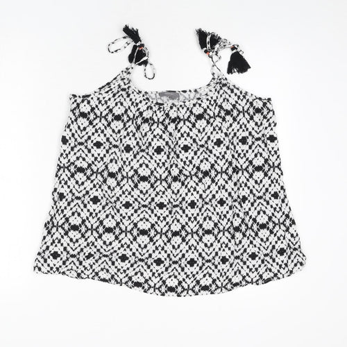 Yessica Womens Black Geometric Viscose Camisole Tank Size 16 Round Neck - Tassels