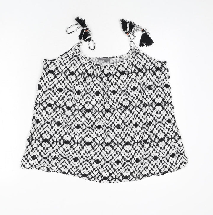 Yessica Womens Black Geometric Viscose Camisole Tank Size 16 Round Neck - Tassels