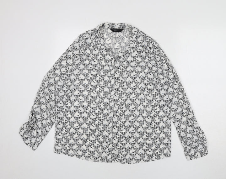 Dorothy Perkins Womens Multicoloured Floral Polyester Basic Button-Up Size 12 Collared - Birds