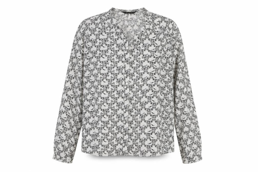 Front view of Dorothy Perkins women’s multicoloured floral polyester basic button-up, size UK 12, collared - birds