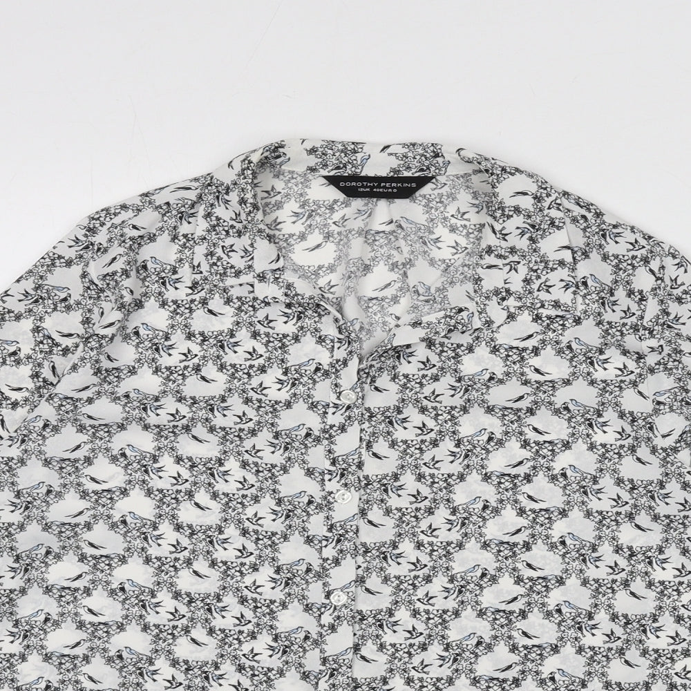 Dorothy Perkins Womens Multicoloured Floral Polyester Basic Button-Up Size 12 Collared - Birds