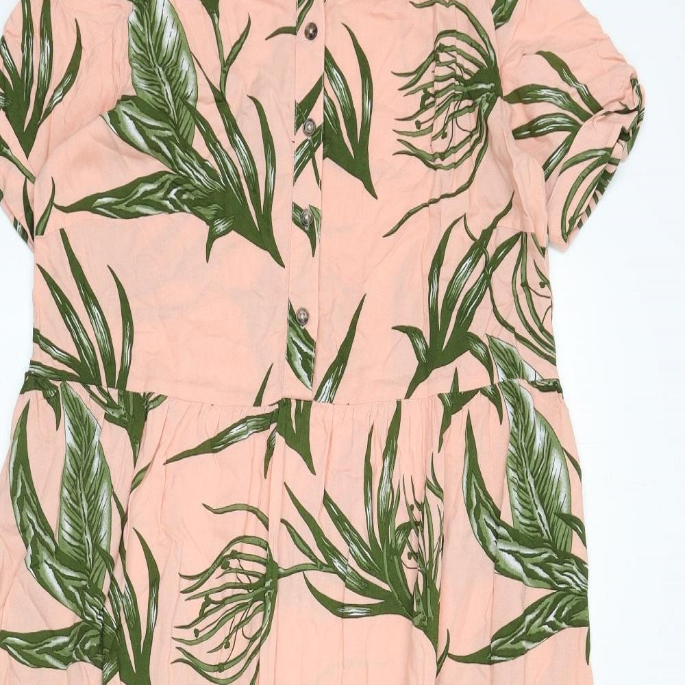 Mama-licious Womens Pink Geometric Viscose A-Line Size M Round Neck Button