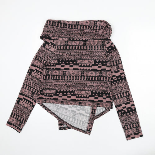 Miso Womens Pink V-Neck Geometric Polyester Cape Jumper Size 12
