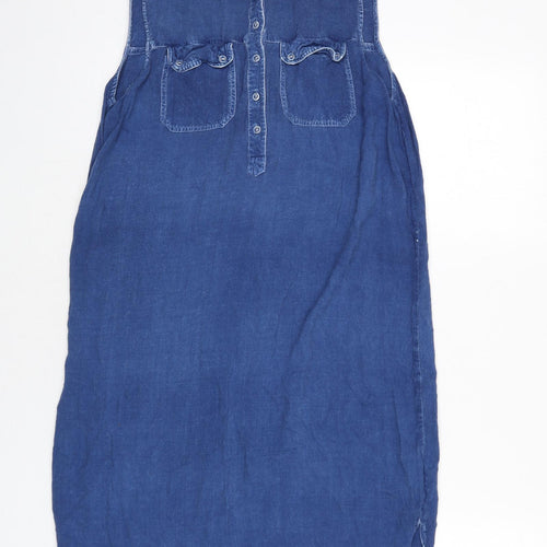 Brave Soul Womens Blue Viscose Tank Dress Size S Collared Button