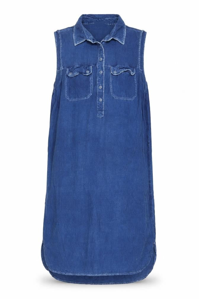 Brave Soul Womens Blue Viscose Tank Dress Size S Collared Button