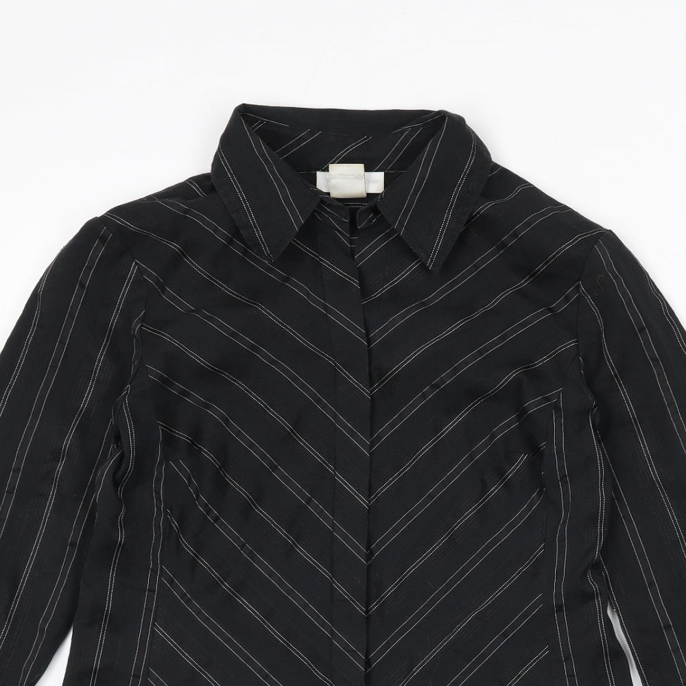 Worthington Womens Black Striped Polyester Basic Button-Up Size 8 Collared - Strech
