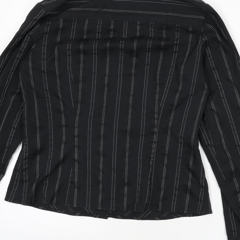 Worthington Womens Black Striped Polyester Basic Button-Up Size 8 Collared - Strech
