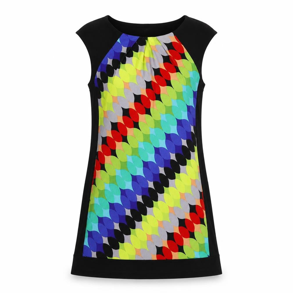 Front view of Wallis women’s multicoloured geometric polyester a-line, size M, boat neck pullover