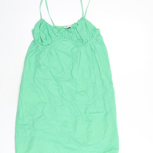 Zara Womens Green Polyester Mini Size M V-Neck Pullover