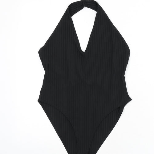 Nasty Gal Womens Black Polyester Bodysuit One-Piece Size 8 Snap - Ribbed