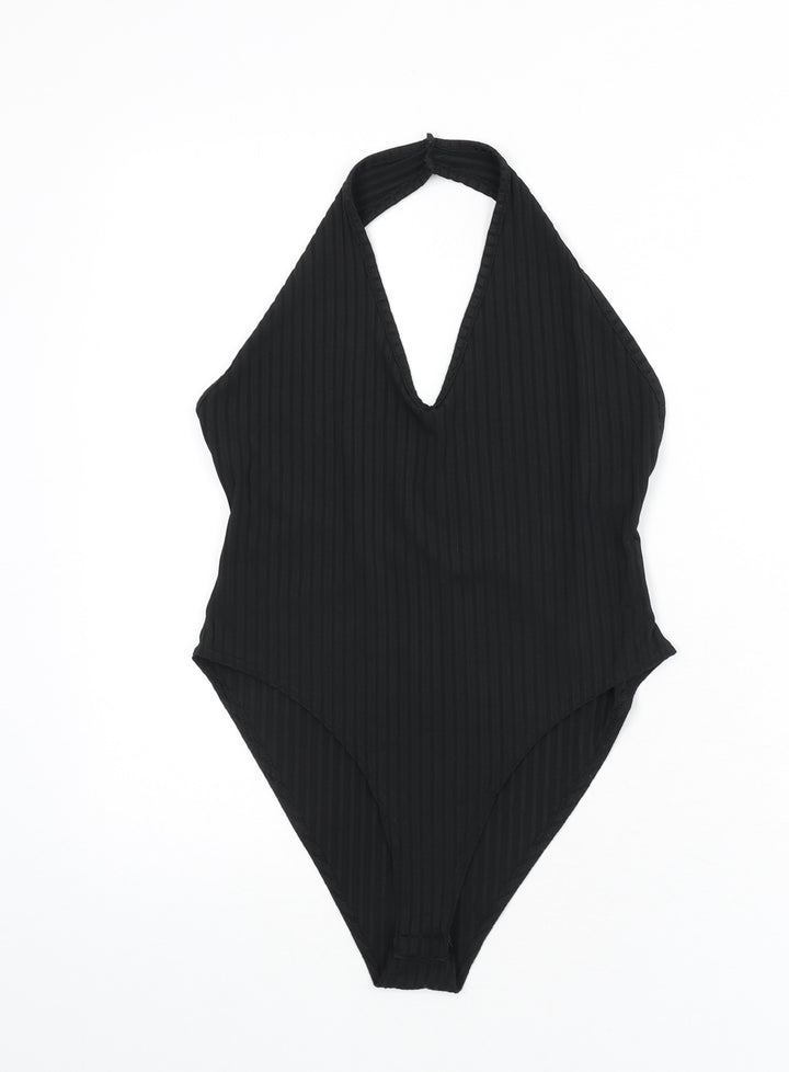 Nasty Gal Womens Black Polyester Bodysuit One-Piece Size 8 Snap - Ribbed