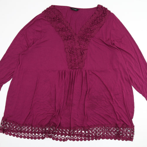 Yours Womens Purple Viscose A-Line Size 30 V-Neck Pullover - Lace Detail, Size 30-32