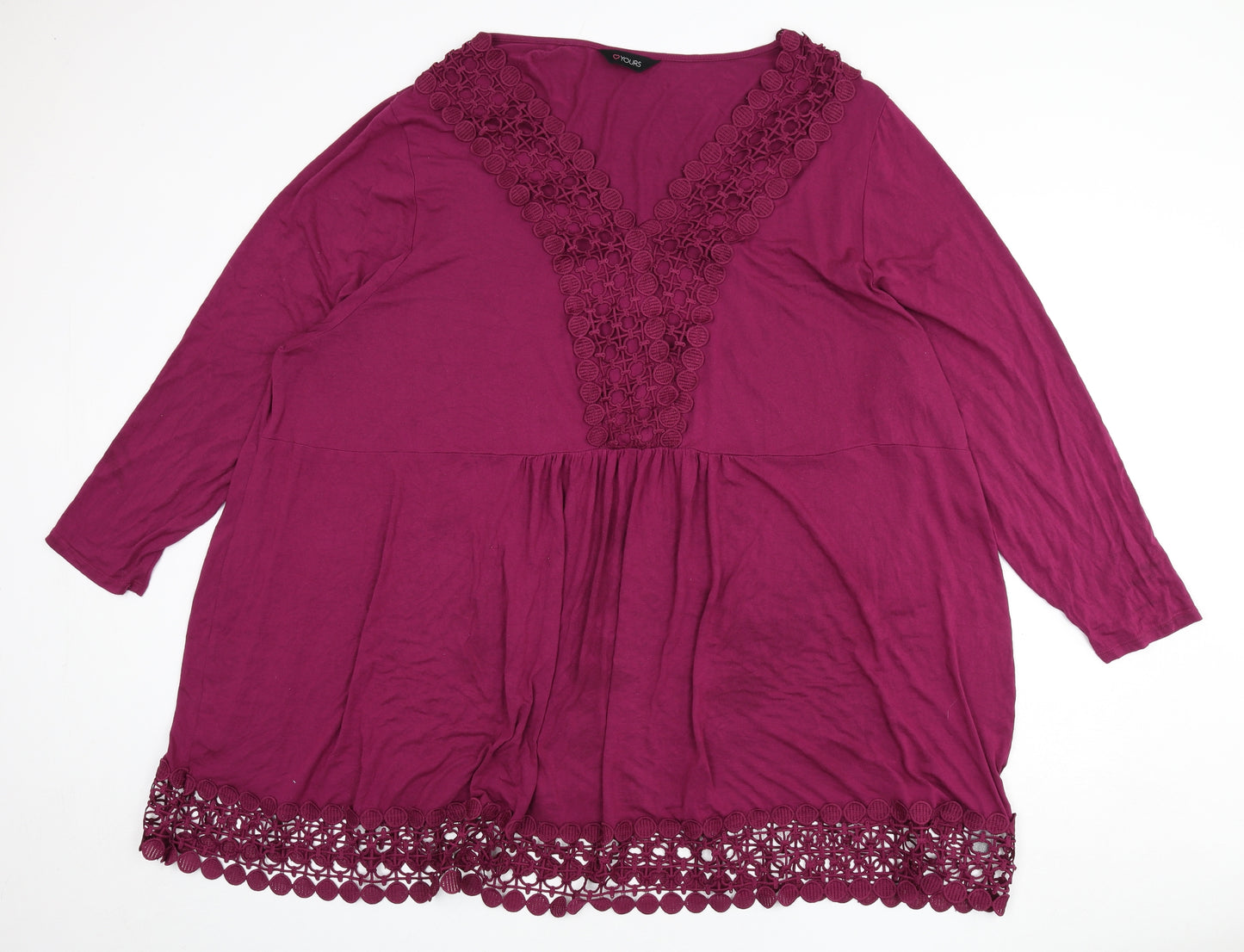 Yours Womens Purple Viscose A-Line Size 30 V-Neck Pullover - Lace Detail, Size 30-32