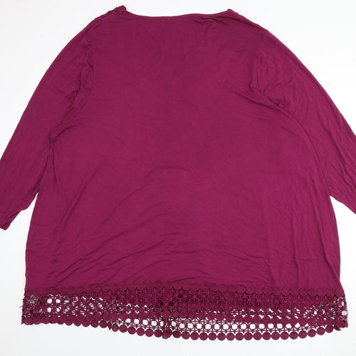 Yours Womens Purple Viscose A-Line Size 30 V-Neck Pullover - Lace Detail, Size 30-32