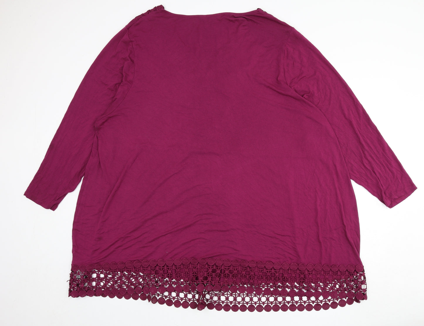 Yours Womens Purple Viscose A-Line Size 30 V-Neck Pullover - Lace Detail, Size 30-32
