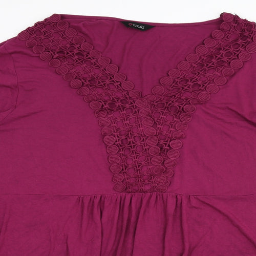 Yours Womens Purple Viscose A-Line Size 30 V-Neck Pullover - Lace Detail, Size 30-32