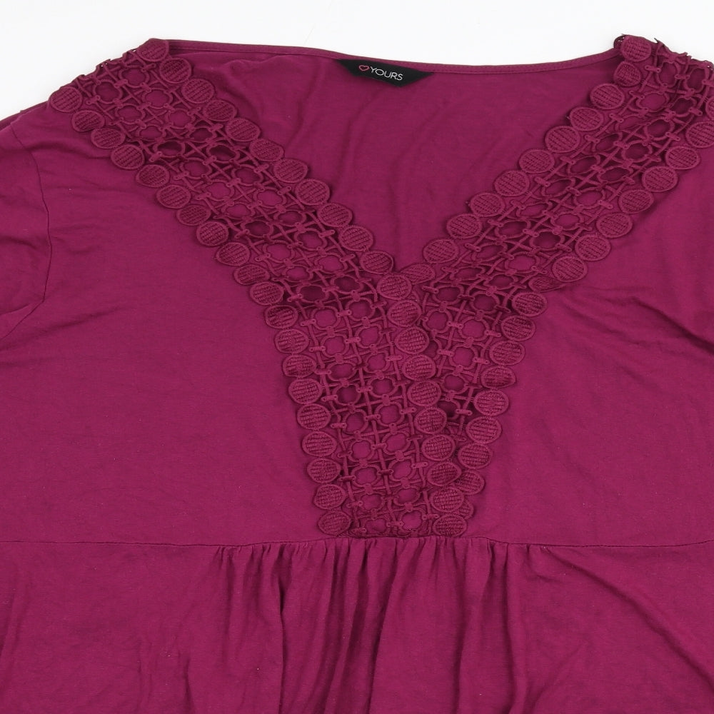 Yours Womens Purple Viscose A-Line Size 30 V-Neck Pullover - Lace Detail, Size 30-32