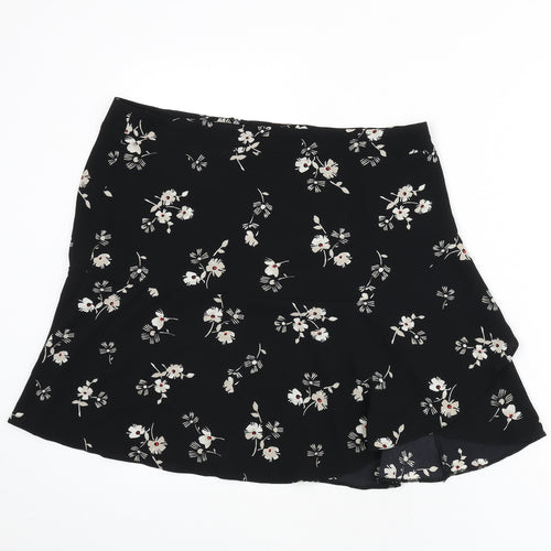 NEXT Womens Black Floral Polyester Flare Skirt Size 16 Zip