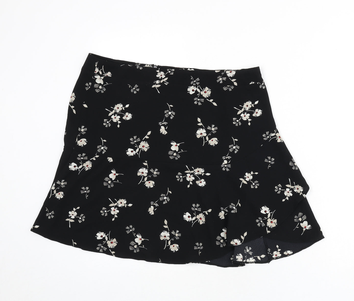 NEXT Womens Black Floral Polyester Flare Skirt Size 16 Zip