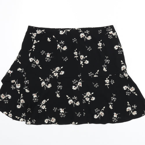 NEXT Womens Black Floral Polyester Flare Skirt Size 16 Zip