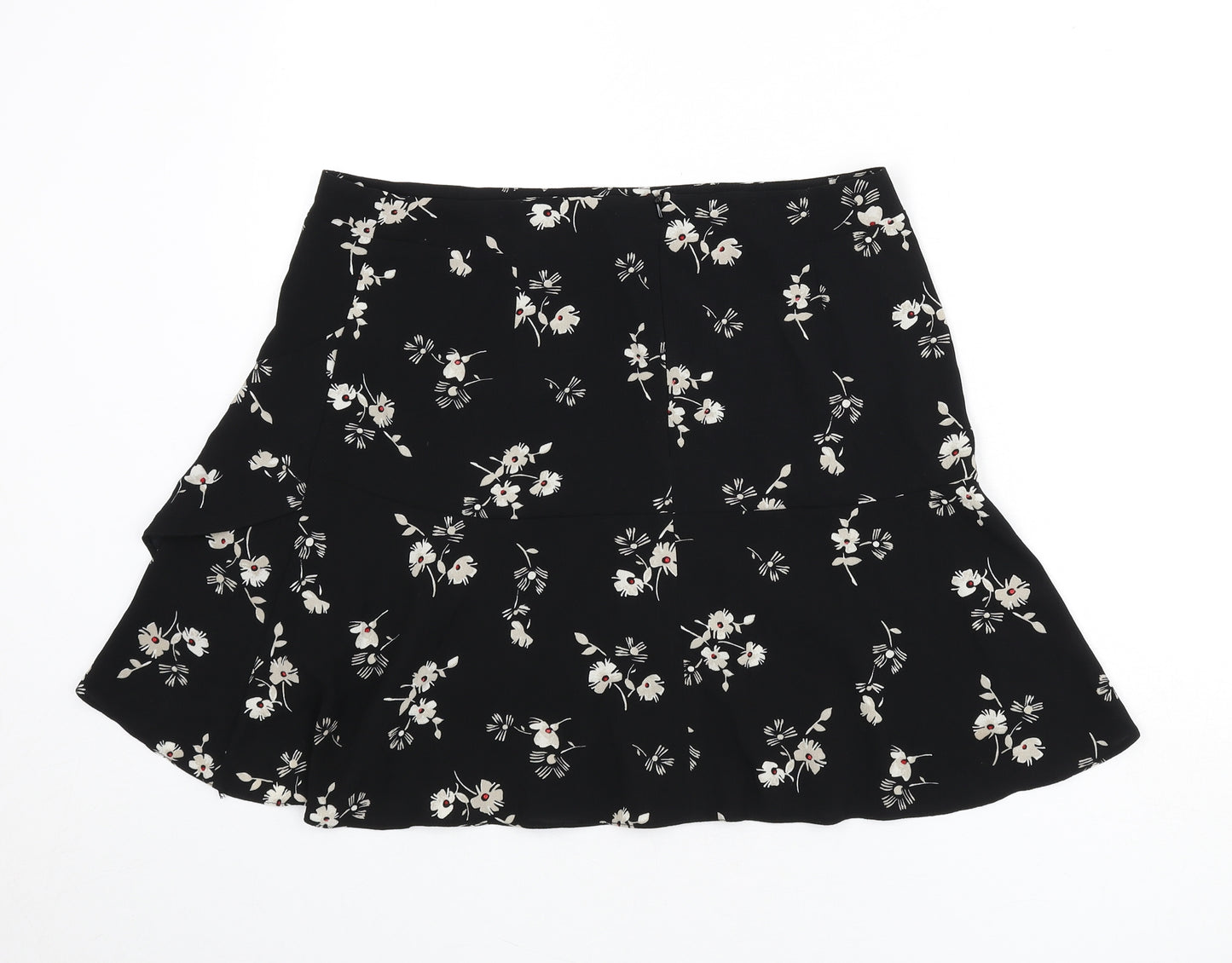 NEXT Womens Black Floral Polyester Flare Skirt Size 16 Zip