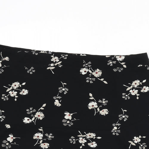 NEXT Womens Black Floral Polyester Flare Skirt Size 16 Zip
