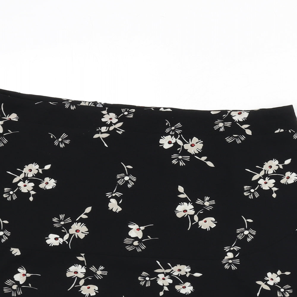 NEXT Womens Black Floral Polyester Flare Skirt Size 16 Zip
