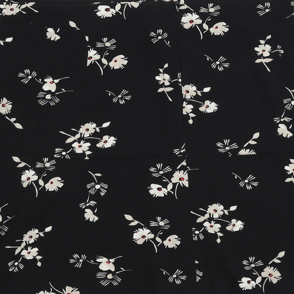 NEXT Womens Black Floral Polyester Flare Skirt Size 16 Zip