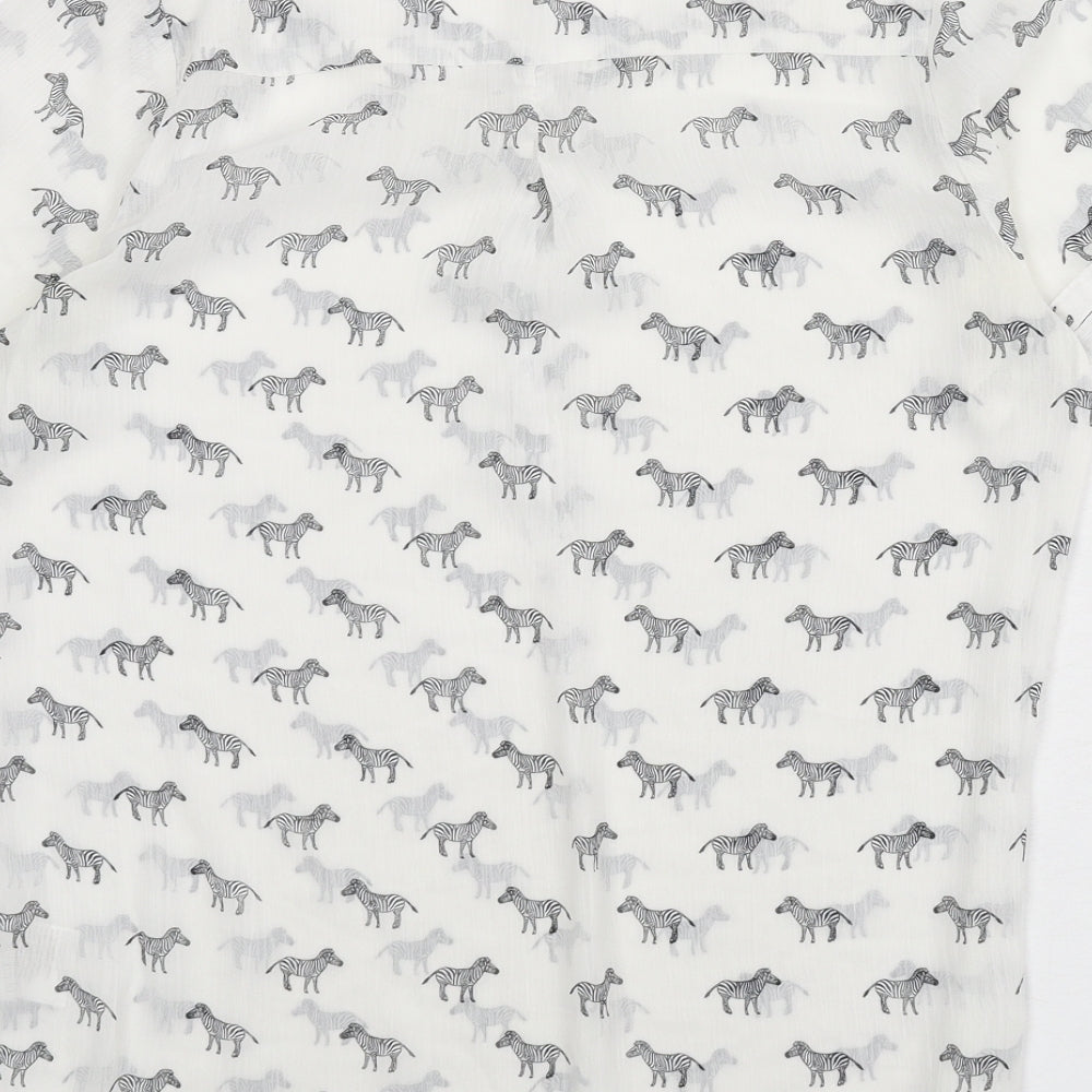 Multiblu Womens White Geometric Polyester Basic Blouse Size 10 Round Neck - Zebra