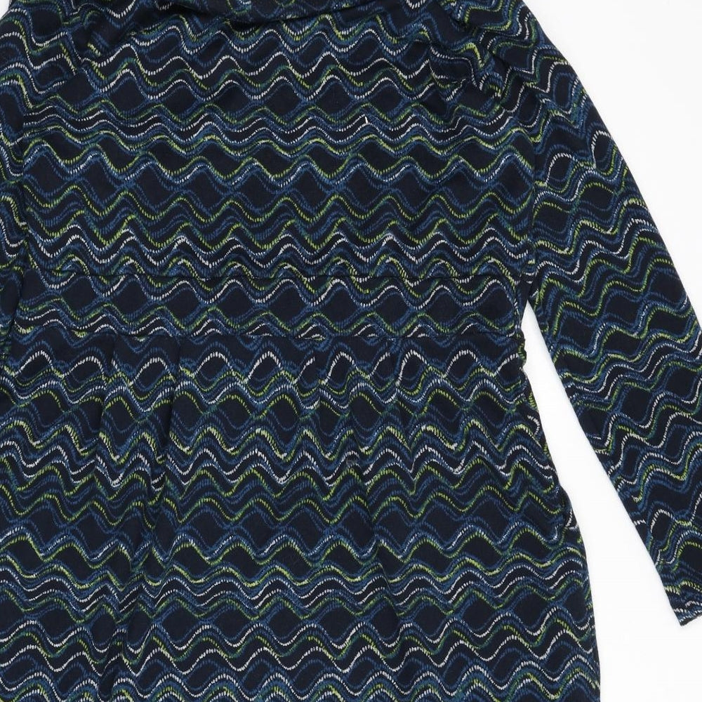 Lily & Me Womens Multicoloured Geometric Polyester A-Line Size 16 Mock Neck Pullover - Wavey Line Pattern